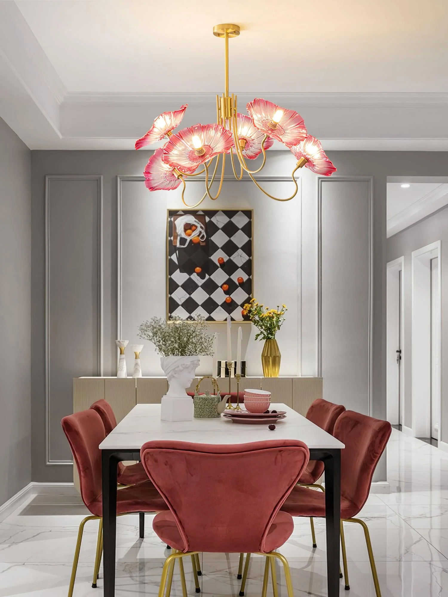 Люстра Lotus Leaf Glass - 6 плафонов ∅90см x 55см, золотой, прозрачный