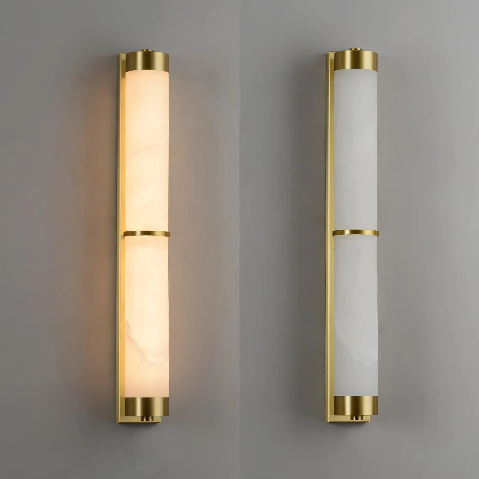 Настенный светильник Cylindra Alabaster Brass - модель B, ∅8см x 60см, черный, белый, холодный свет