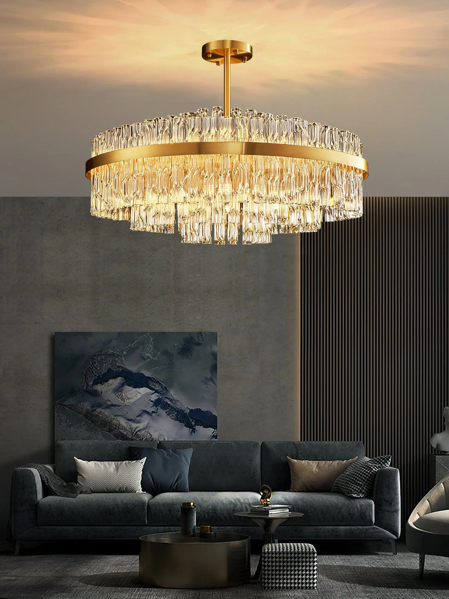 Люстра Gold & Clear Rod - 16 плафонов 85см x 35см x 40см, золотой, прозрачный