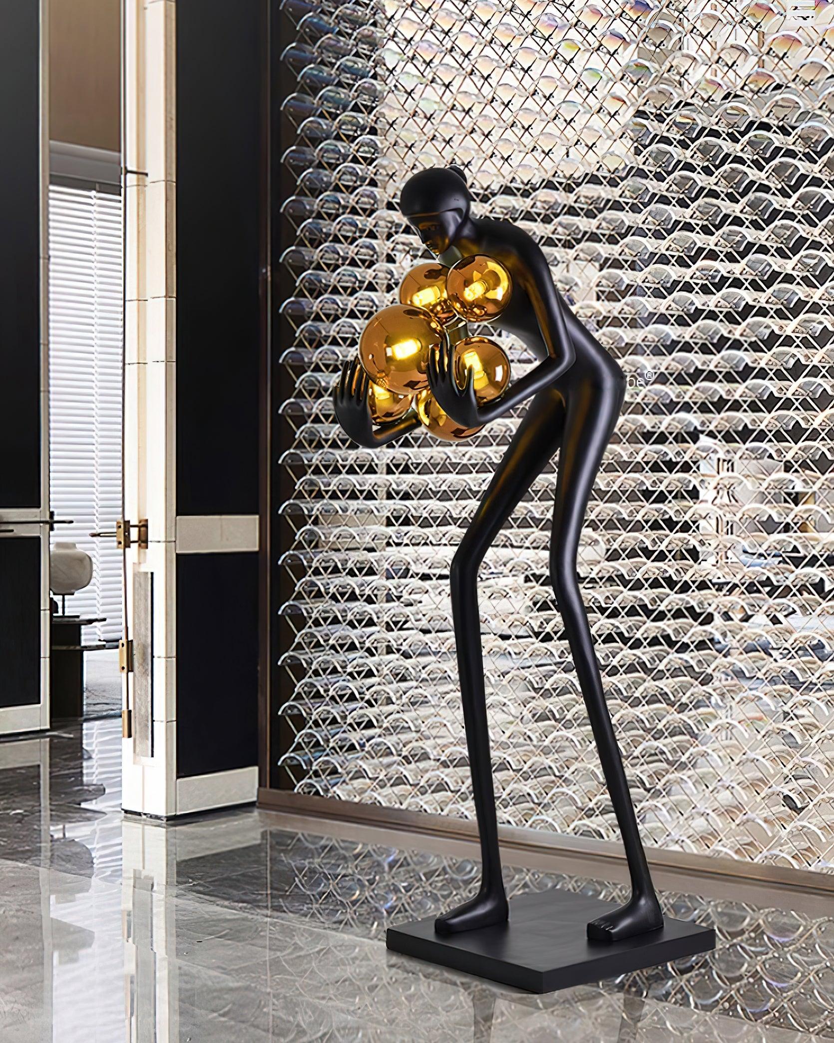 Торшер Sentinel Sculpture - ∅60см x 181см, черный, белый стеклянный шар