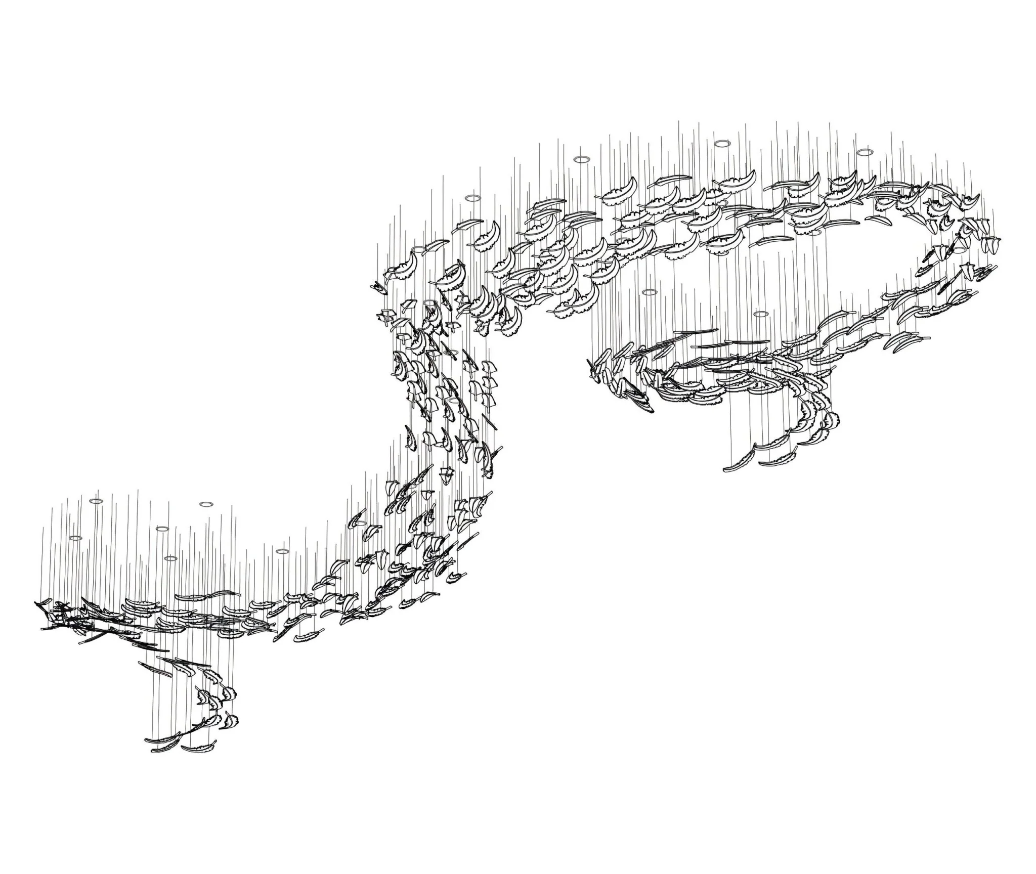 Люстра Glass Feathers Flying - ∅80см x 200см, хром, прозрачно-золотое стекло