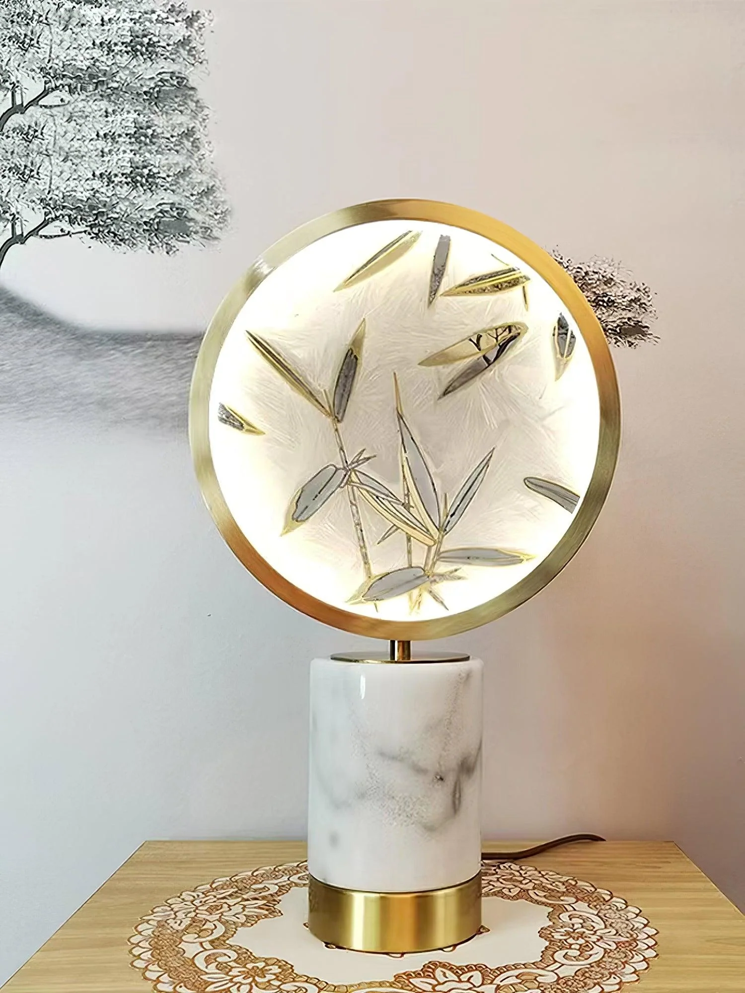 Enamel Table Lamp - ∅ 11.4″ x H 18.1″ / Dia 29cm x H 46cm / Brass+White / US plug
