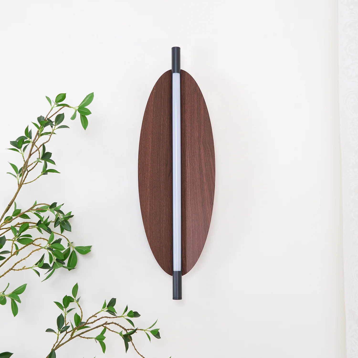 Sleek Board Sconce - ∅ 7.1″ x H 23.6″ / ∅ 18cm x H 60cm Set of 2 / Hydrographic Walnut Wood Grain Finish / Warm Light