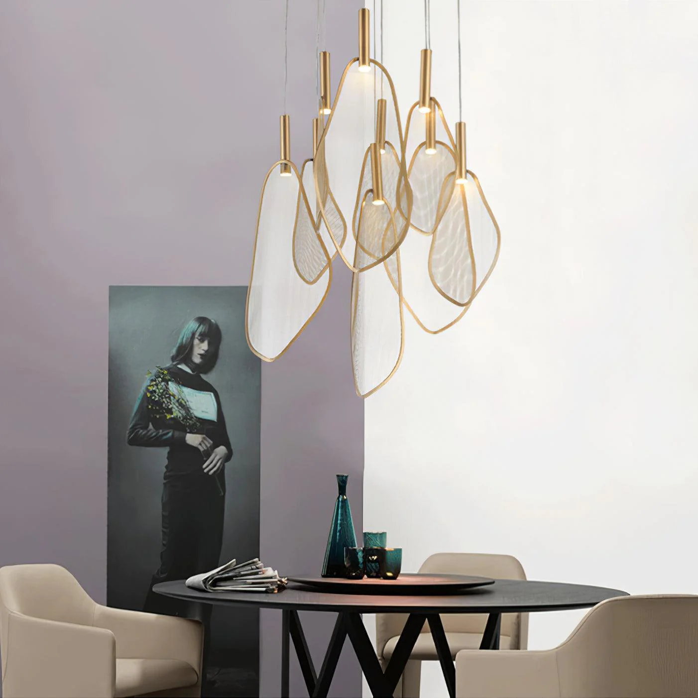 Подвесной светильник Fan Shape - ∅20см x 40см, золотой, холодный свет
