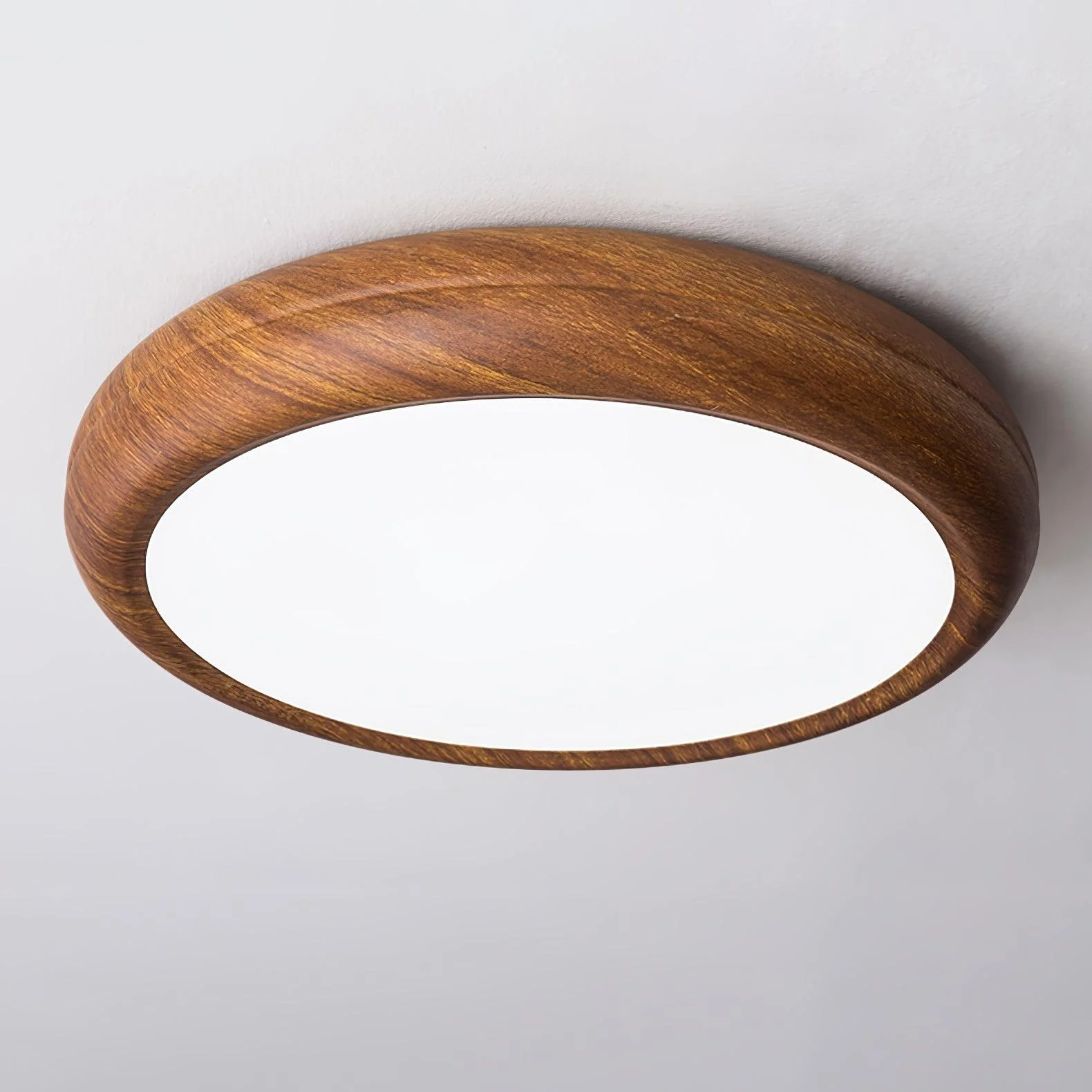Потолочный светильник Wood Grain Round - модель A ∅30см x 9см, орех, белый, теплый свет
