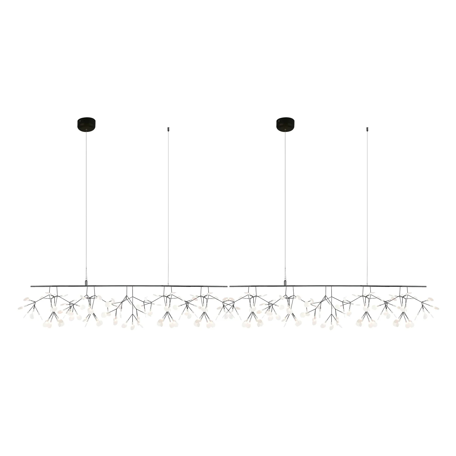 Люстра Long Style Firefly LED - комбо 1, 162 источника света, 200см х 50см, черный, холодный свет, диммер, пульт ДУ
