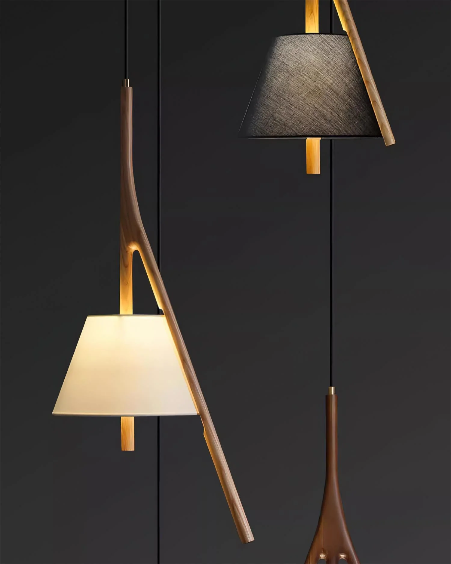 Подвесной светильник Nanzhi Wood - 2 плафона, модель B+D ∅68см х 150см, дерево, теплый свет