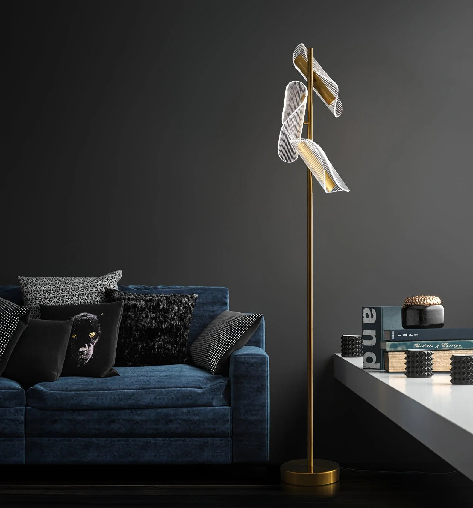 Flame Floor Lamp - ∅ 7.8″ x H 59″ / Dia 20cm x H 150cm / Gold / UK plug