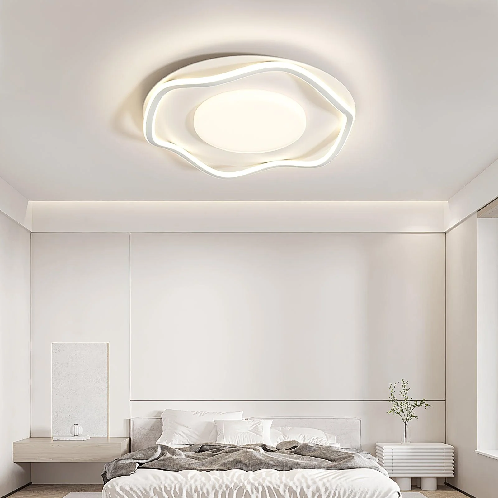 Потолочный светильник Minimalist Cloud Shape - ∅48см x 10см, белый, черный, холодный свет