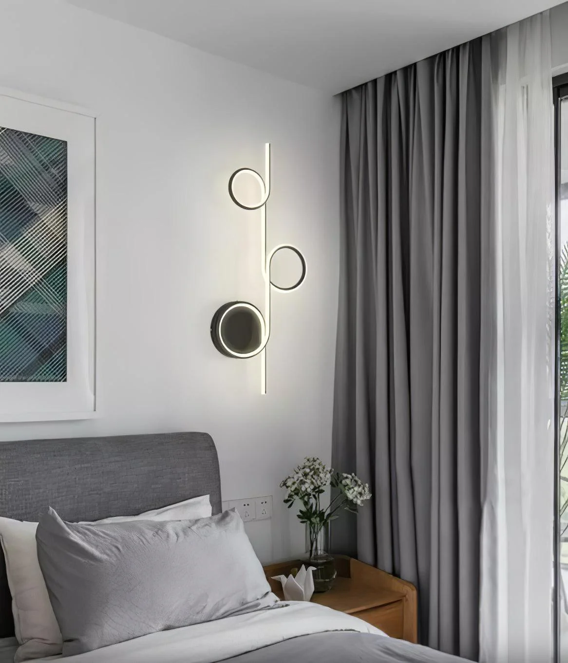 Rhythmic Line Wall Light - 1 ring ∅ 23.6″ x H 7.1″ / Dia 60cm x H 18cm Set of 2 / Black / Three-Color Changing Light