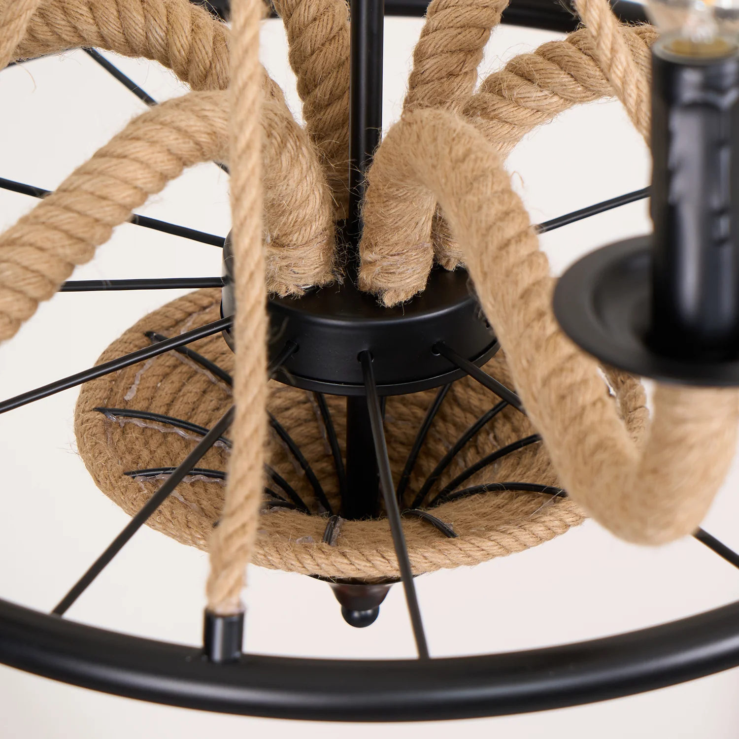 Люстра Hemp Rope Industrial Large Wheel - 6 плафонов ∅68см x 79см, черный, льняной