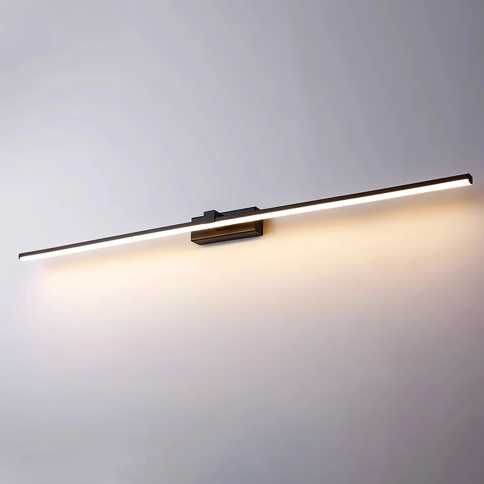 Metal Linear Mirror Wall Light - ∅ 23.6″ x H 3.1″ / Black & Warm Light / Set Of 2