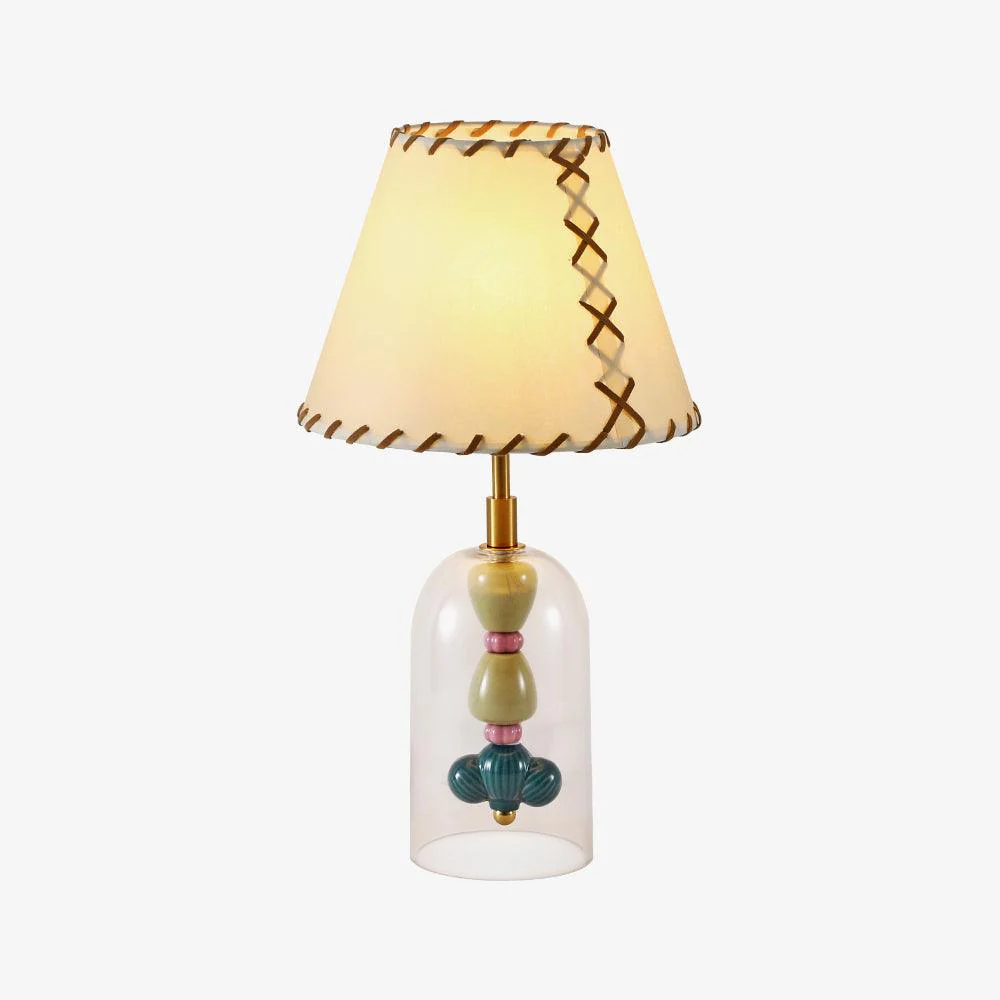 Lenny Bedside Table Lamp - ∅ 9.8″ x H 18.1″ / Dia 25cm x H 46cm / Clear+Beige / UK plug