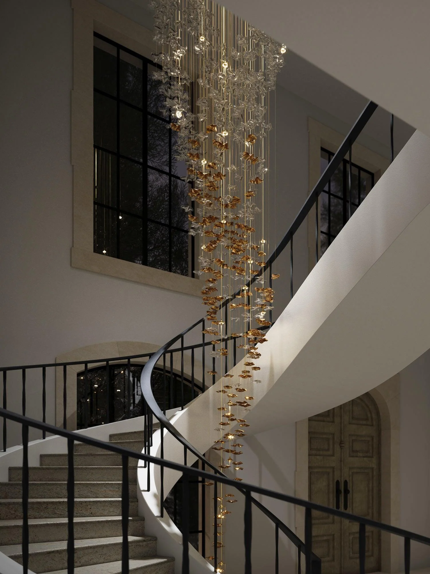 Люстра Tidal Art Glass - 240см x 60см x 200см, прозрачный, золотой, теплый свет