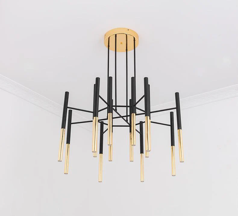 Люстра Metal Tubular - 12 подвесов ∅60см x 45см, черный, золотой