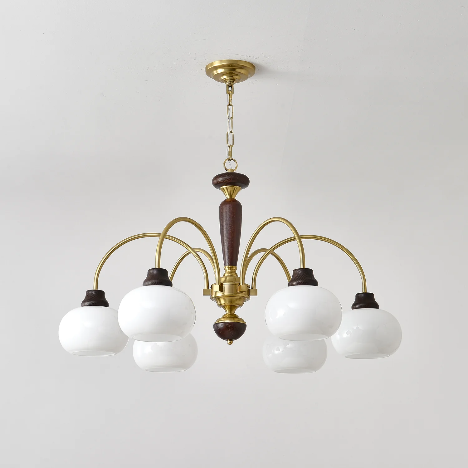 Люстра Arched Globe - 6 плафонов ∅82см x 40см, орех, золотой