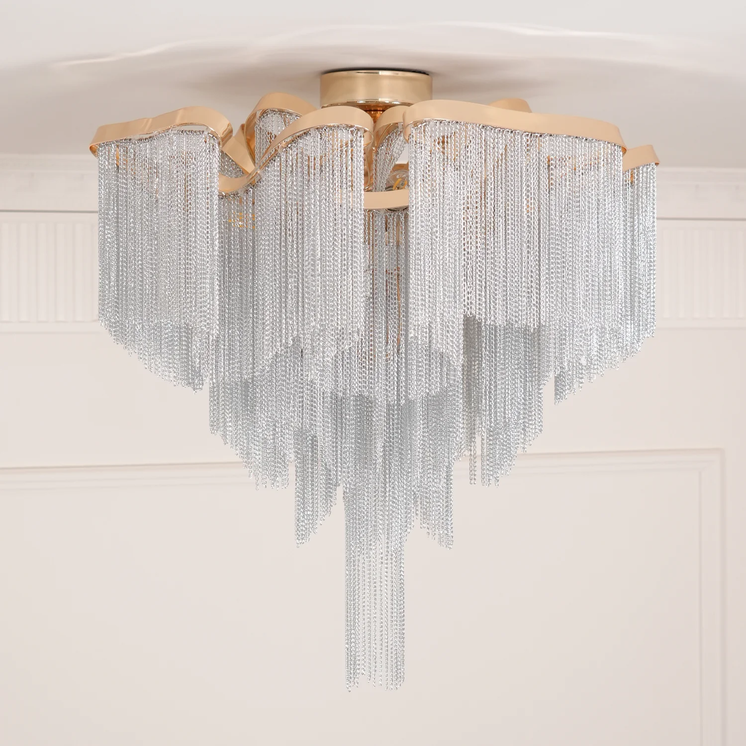 Потолочный светильник Modern Tassel - ∅60см х 70см, золотой, серебряная цепь