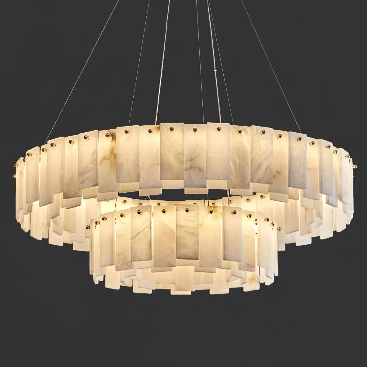 Люстра Celestial Alabaster Round - длинное крепление 120см x 35см x 14см, латунь, белый, теплый свет