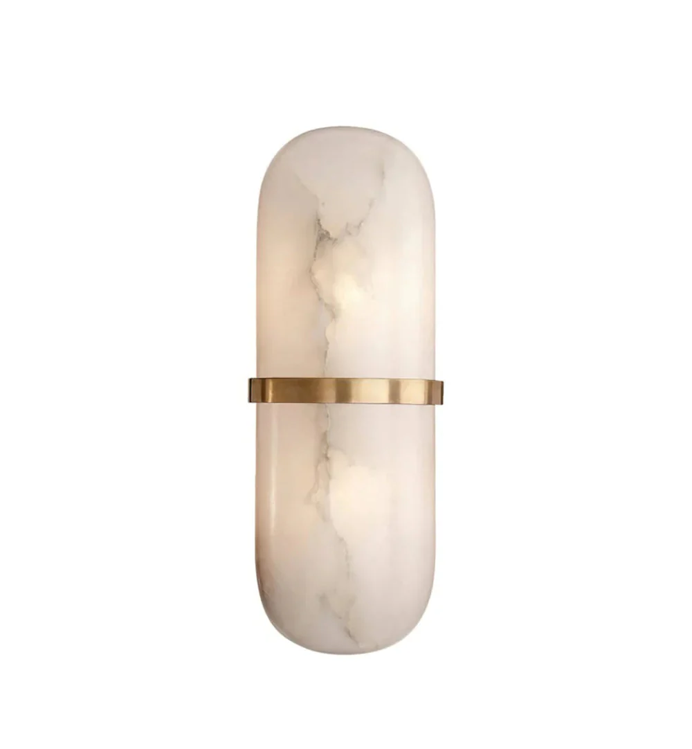 Alabaster Pill Wall Light - ∅ 4.7″ x H 15.7″ / Black & Warm Light / Set Of 2