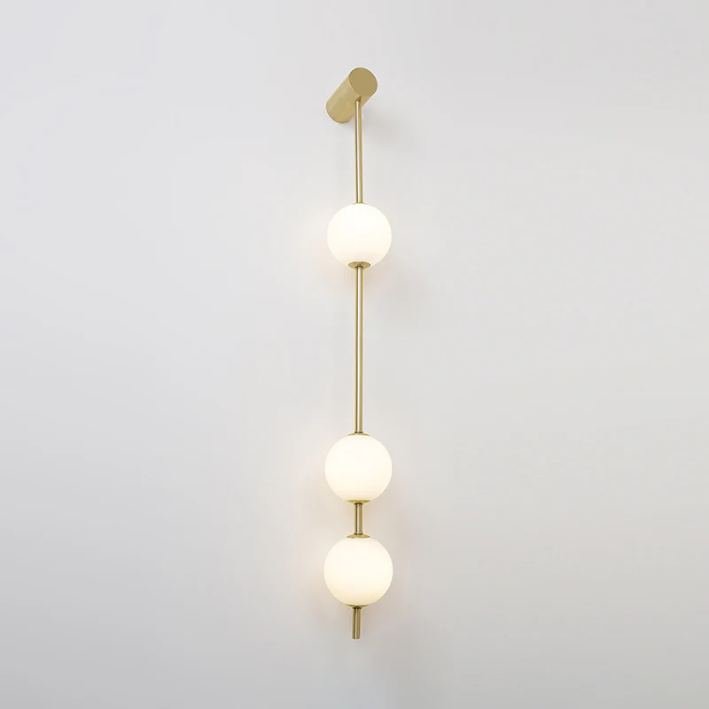 Vertical Balls Wall Lamp - 5 Lamps Set of 2 / Nickel & Glass Ball / Neutral Light