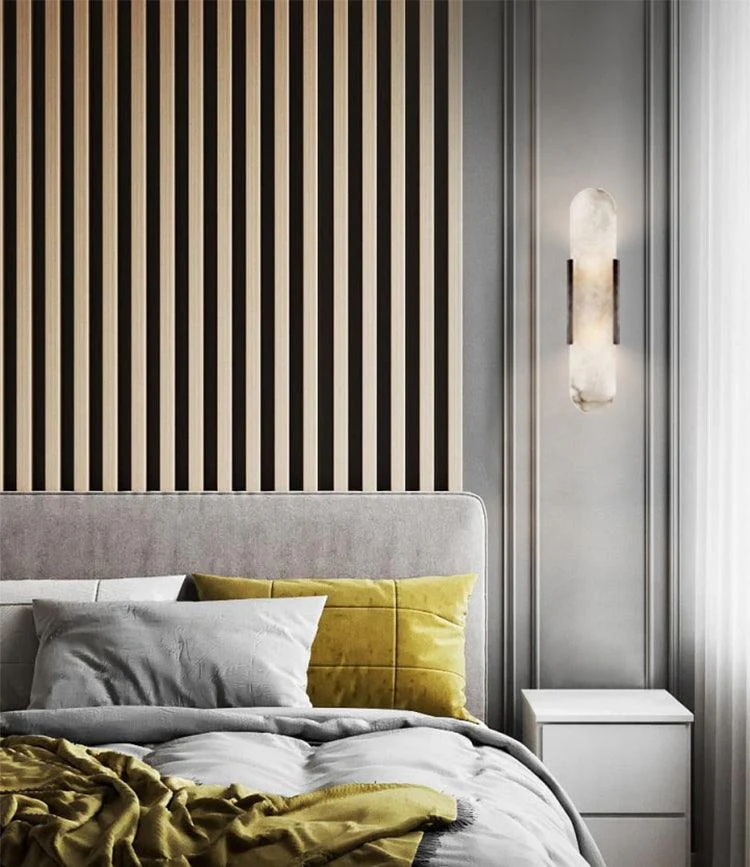 Melange Elongated Alabaster Wall Lamp - Dia 10cm x H 35cm Set of 2 / Black