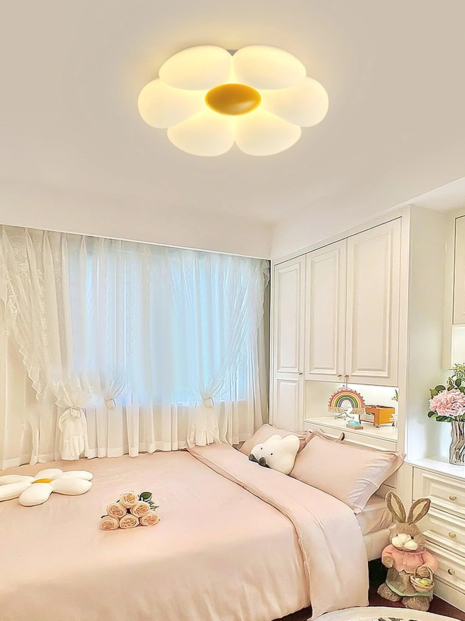 Потолочный светильник Six-leaf Flower Kids Room - ∅50см x 12см, розовый, теплый свет