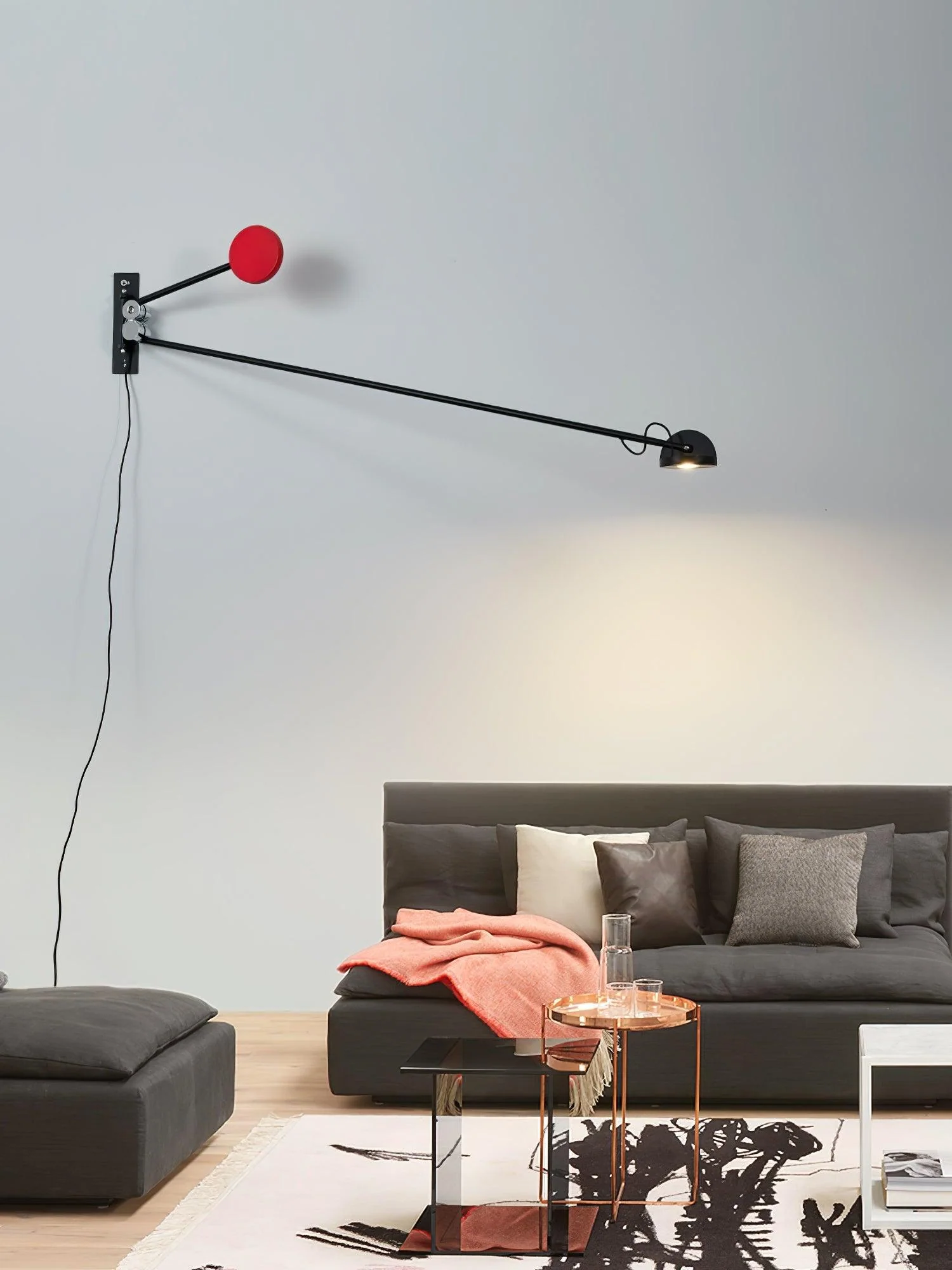 Precision Movement Wall Lamp - W 48.8″ x H 7.9″ / W 124cm x H 20cm Set of 2 / Black & Red / EU Plug