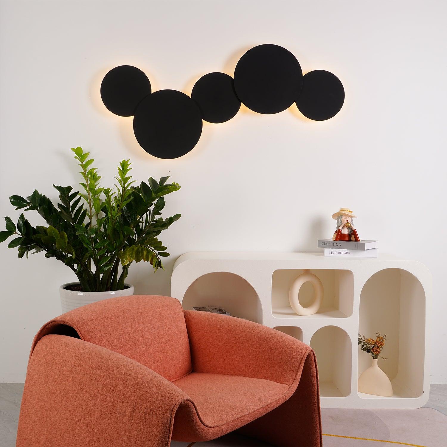 Geometric Disc Wall Lamp - Dia 28cm x H5cm set of 2 / White / Warm white