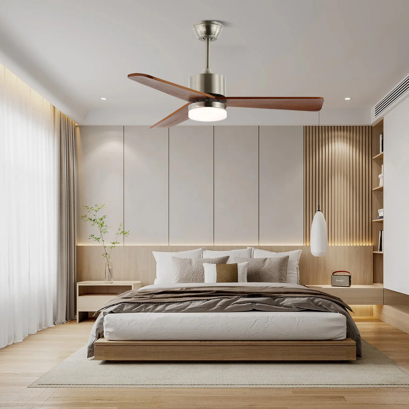 Потолочный светильник Zephyr Wooden  -  модель D ∅107см x 30см, никель, орех, 3000-6500К
