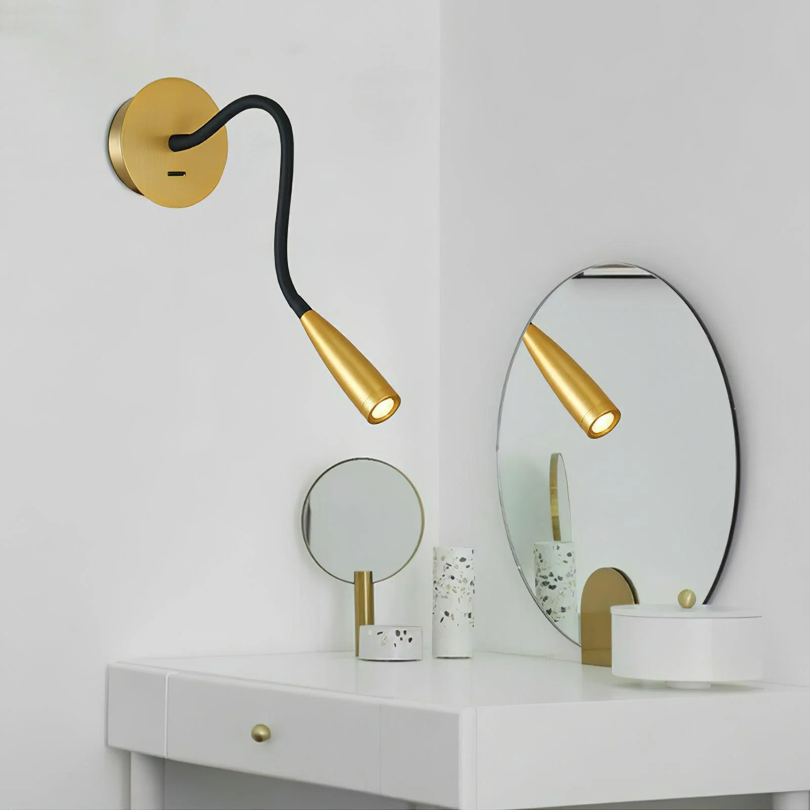 Flexi Hose Wall Light - ∅ 3.9″ x H 10.8″ / Dia 10cm x H 27.5cm Set of 2 / Gold / Cool Light
