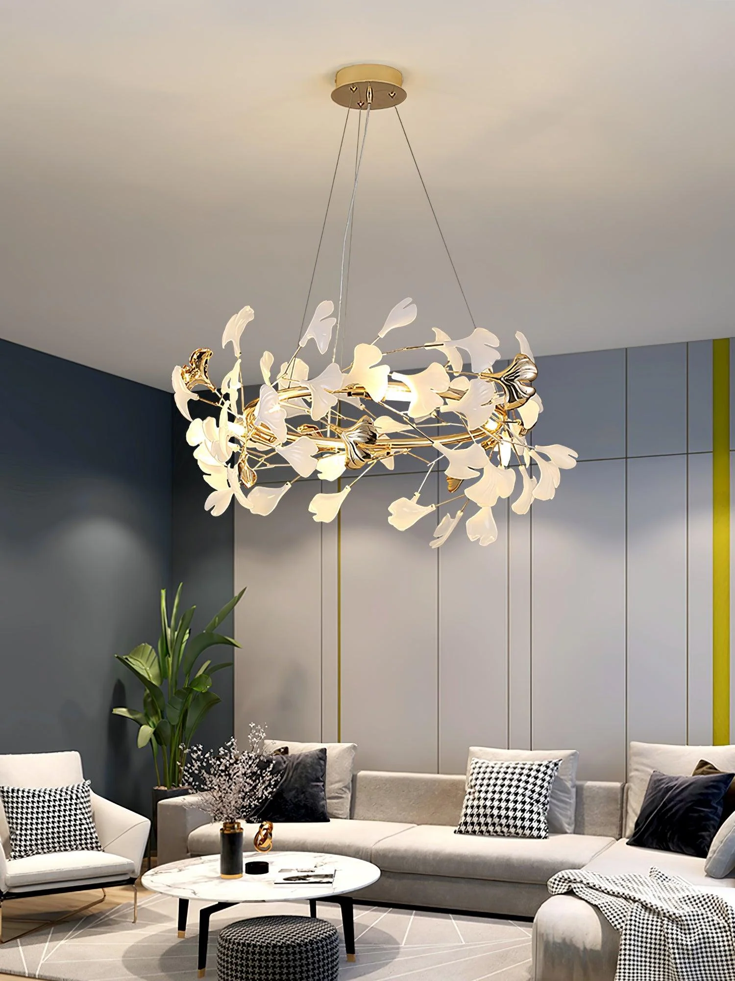 Люстра Gingko T - модель A, ∅80см x 30см, золотой, белый