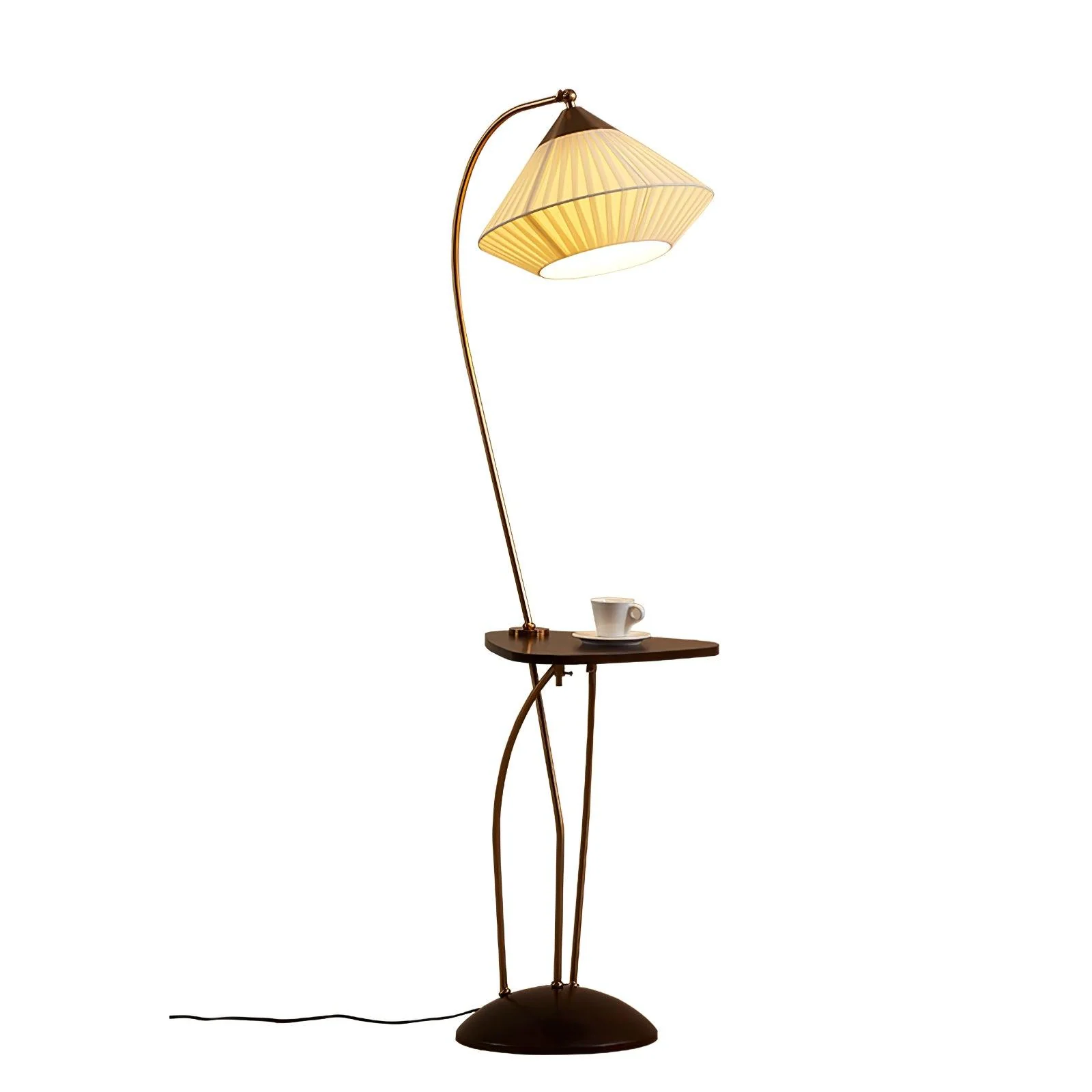 Торшер Curve With Table - ∅30см x 140см, латунь, орех, бежевый