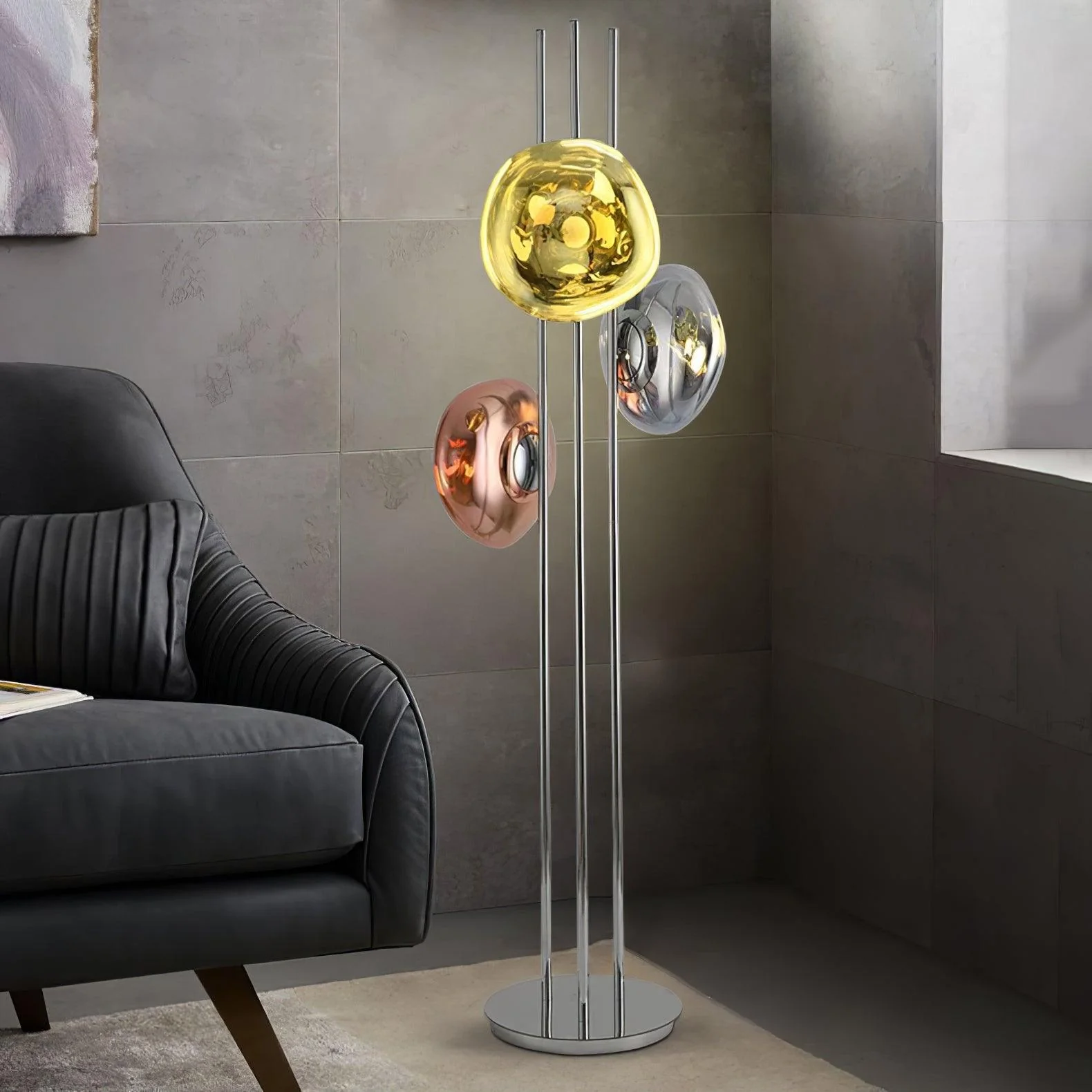 Торшер Three Lava Glass - ∅35см х 175см, хром, золотой, розовое золото