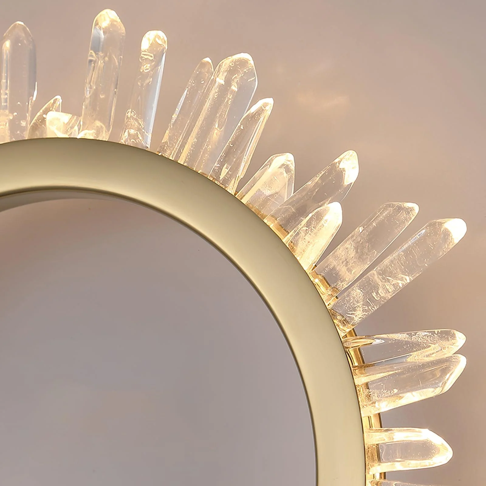 Natural Crystal Wall Lamp - ∅ 9.8″ x H 12.5″ / Dia 25cm x H 32cm Set of 2 / Gold & Clear / Warm White