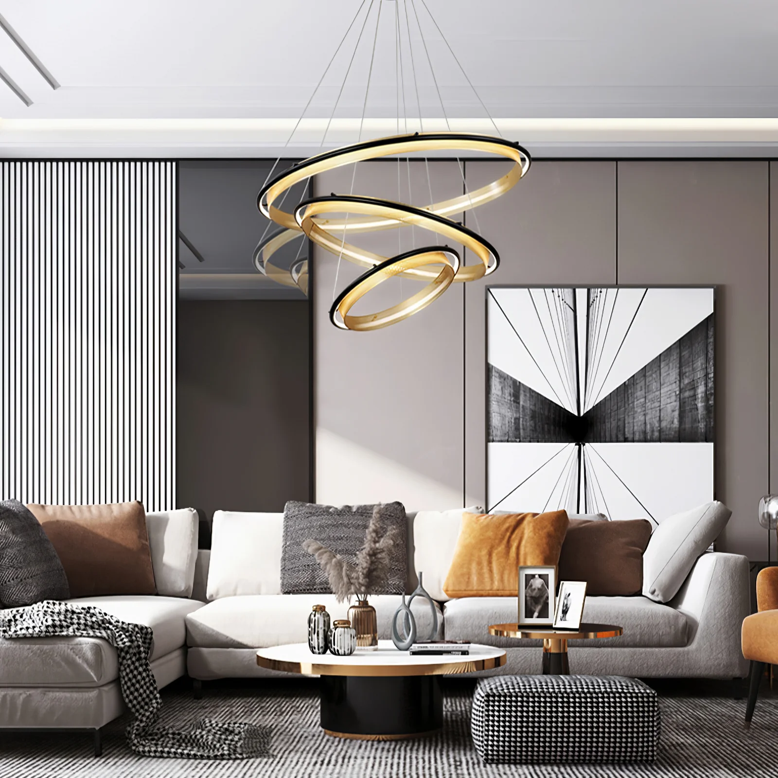Люстра Acrylic LED Round - 3 яруса: ∅60см + ∅80см + ∅100см, черный, янтарь, теплый свет
