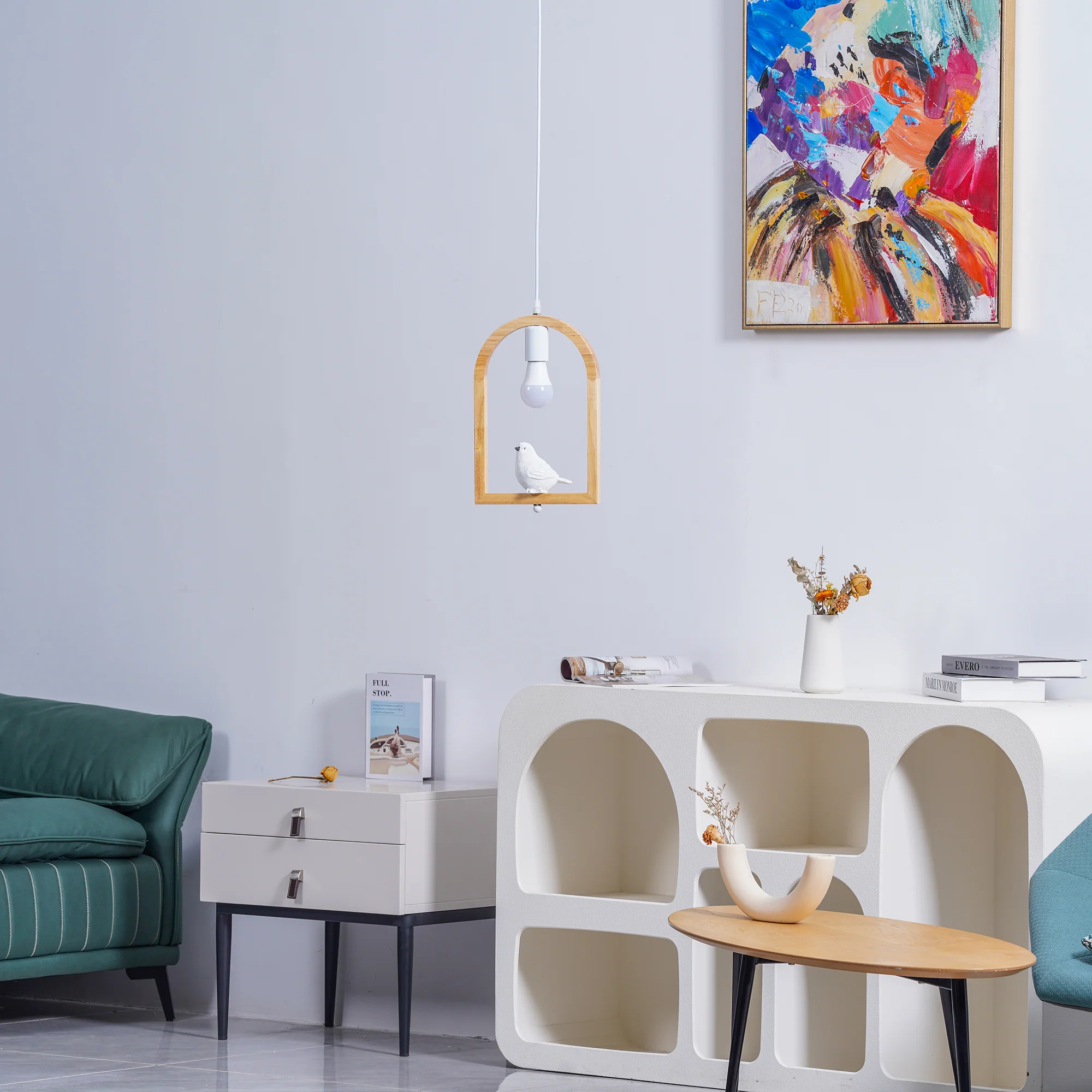 Подвесной светильник Wood Bird Resin - модель B ∅23см x 34см, деревянный