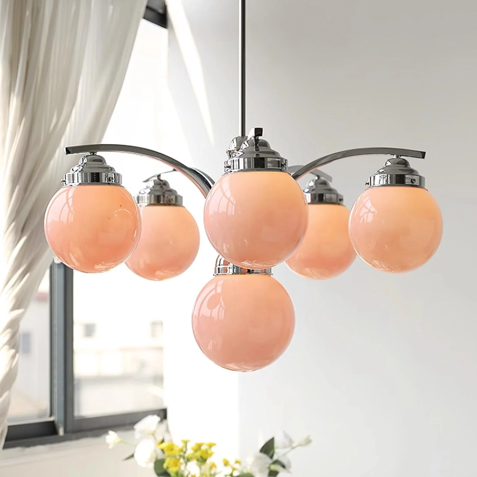 Люстра Pink Salamanca - 6 плафонов ∅75см x 45см, хром, белый