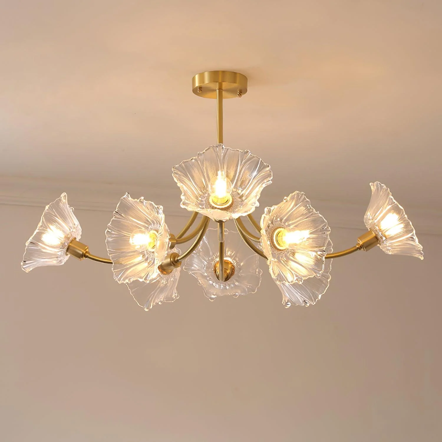 Люстра Kalin Flower Glass - 5 плафонов ∅55см x 36см, латунь, прозрачный