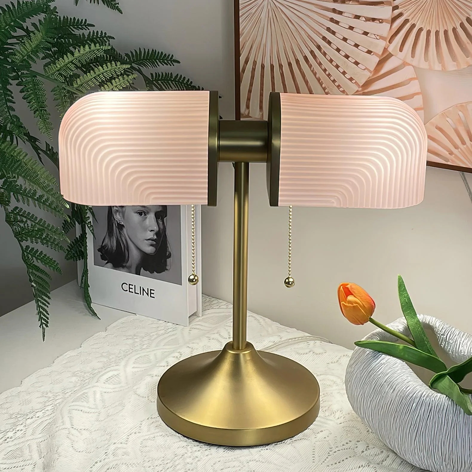 Настольный светильник Ashby - ∅38см x 20см, золотой, зеленый