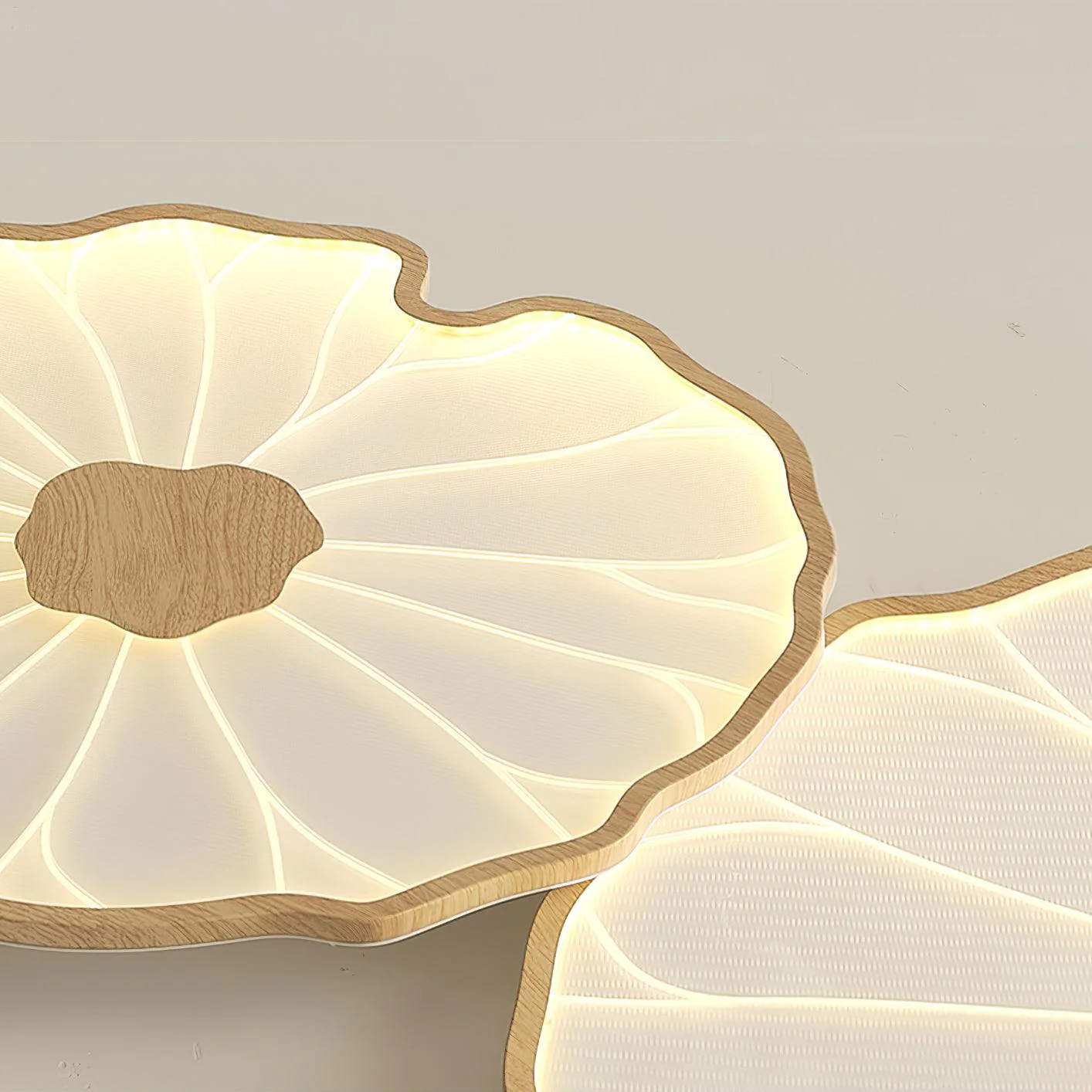 Потолочный светильник Lotus Leaf Acrylic - ∅40см x 4см, орех, теплый свет