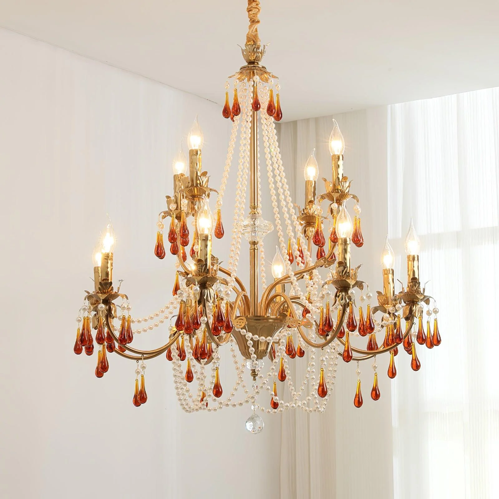 Люстра Aureate Amber Crystal - 8 подвесов ∅80см x 66см, золотой, янтарь