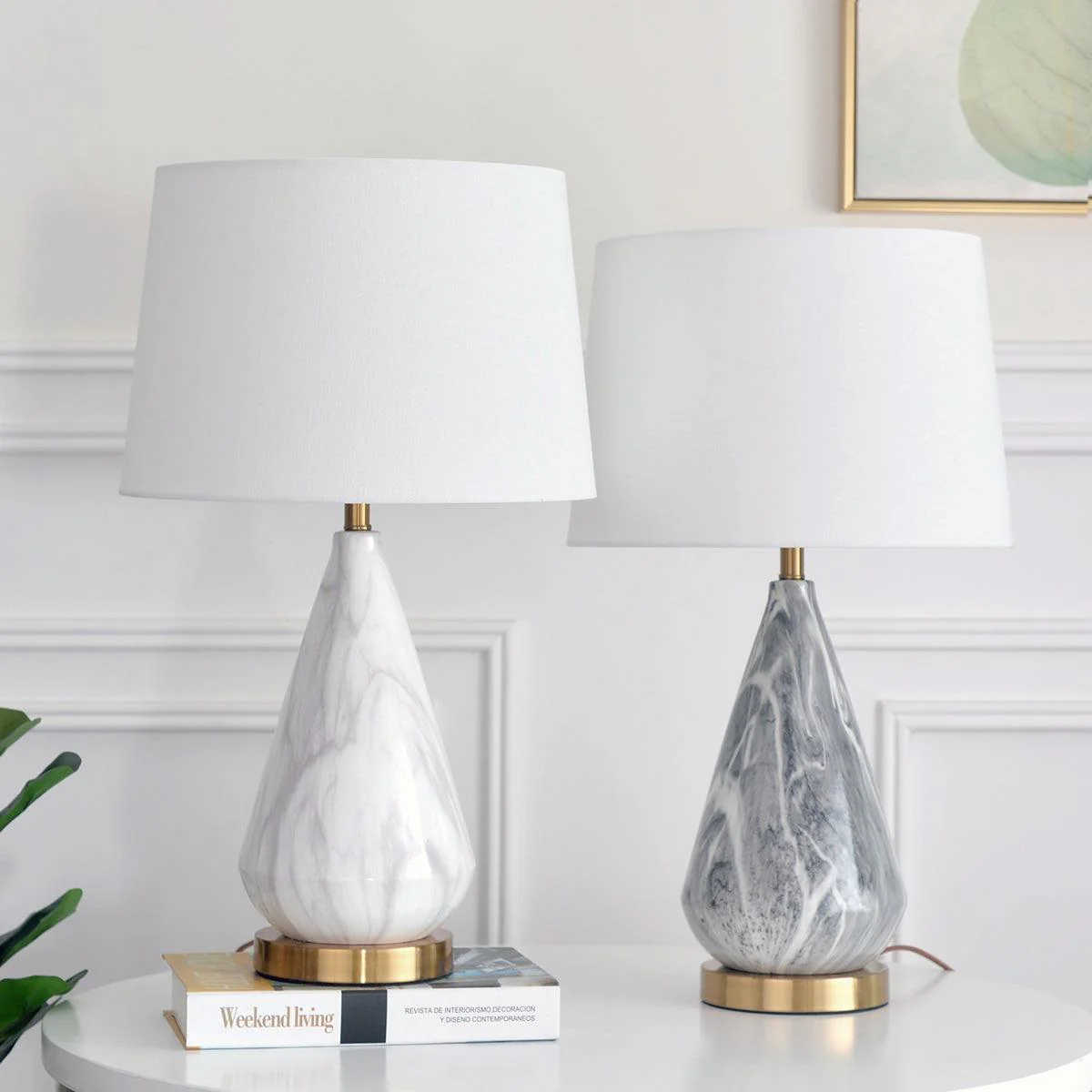 Marble Diamond Table Lamp - ∅ 13.8″ x H 24.8″ / Dia 35cm x H 63cm / Black / US plug