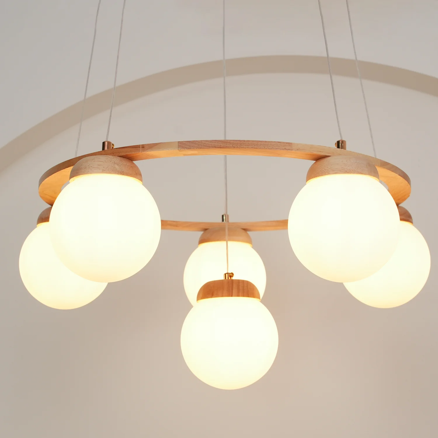 Люстра Miira Wood - 4 подвеса ∅50см x 150см, дерево, белый
