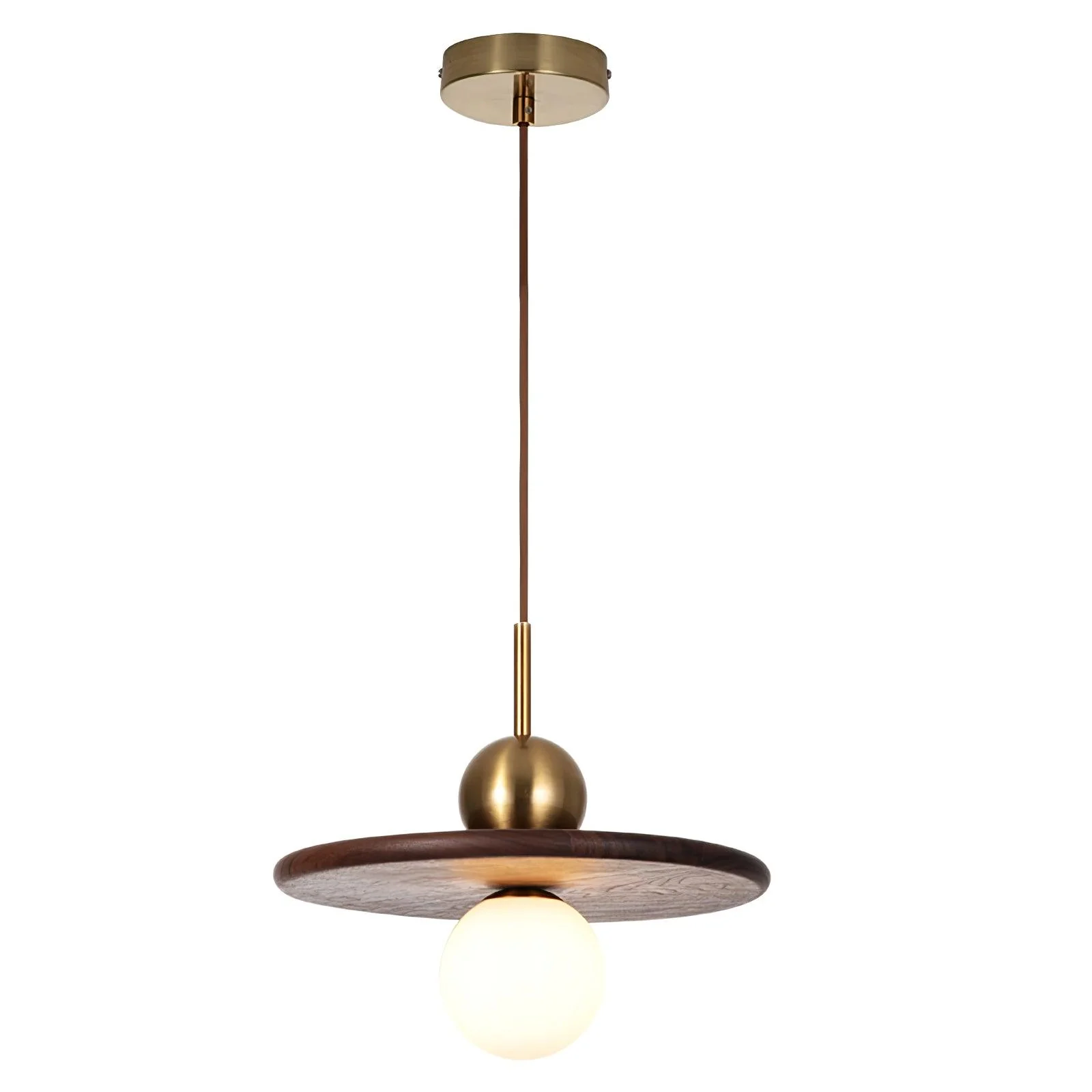 Подвесной светильник Flying Saucer Walnut - ∅30см x 15см, латунь, орех