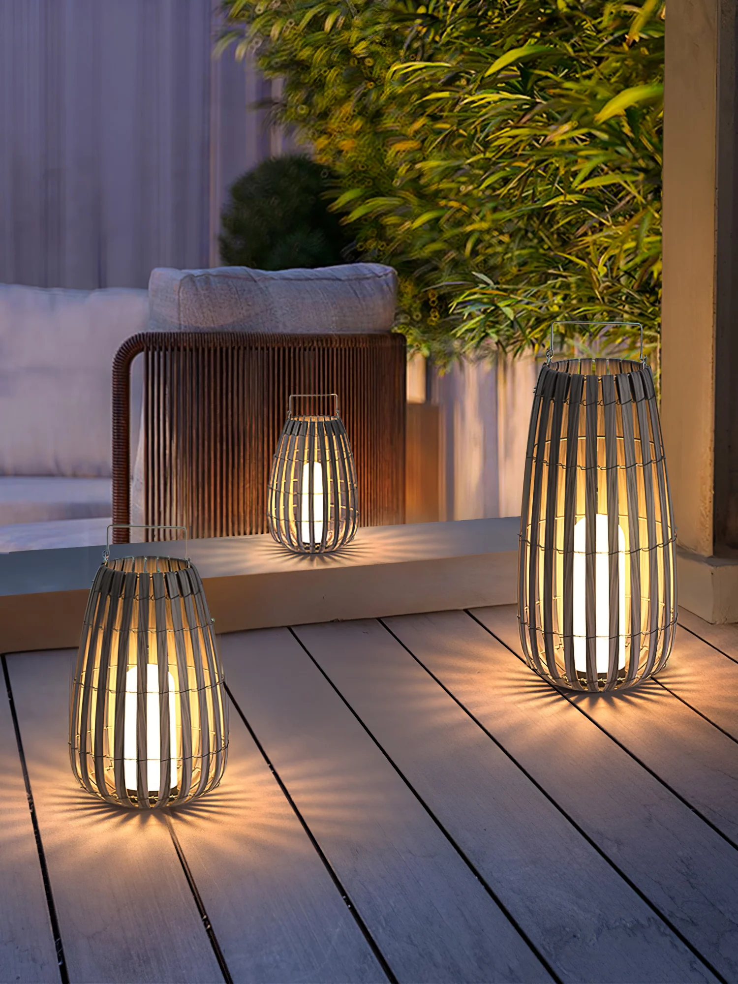 Уличный светильник Tropic Braid Lantern - модель B, солнечная батарея, ∅30см x 40см, черный, дерево