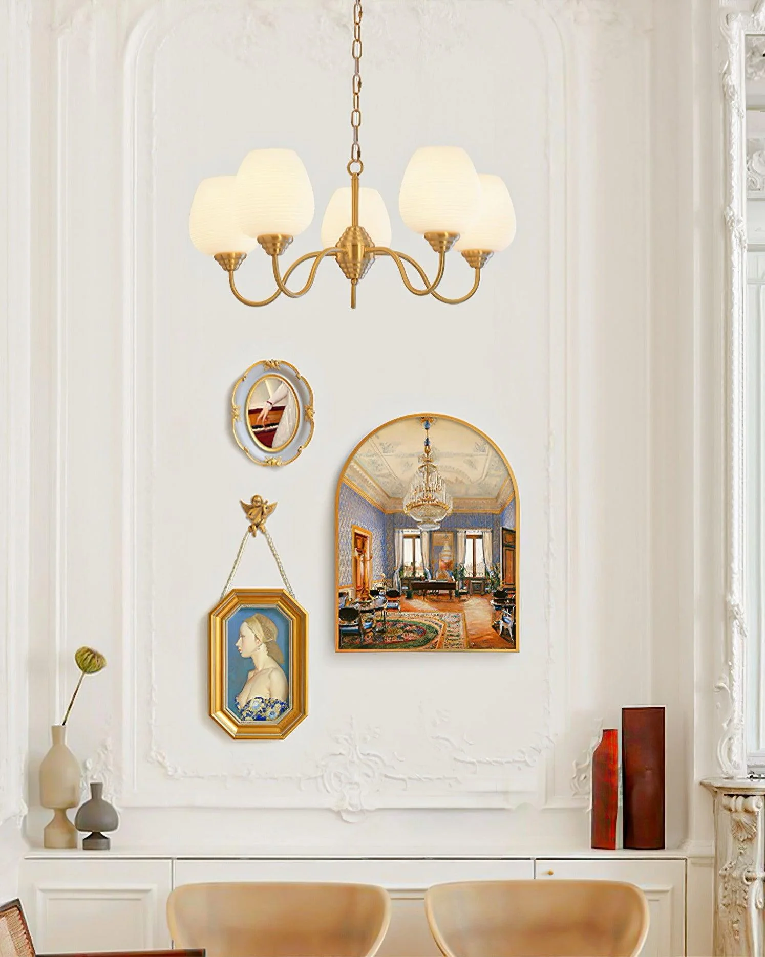 Люстра Endon Alton - 3 плафона ∅63см x 26см, латунь, белый