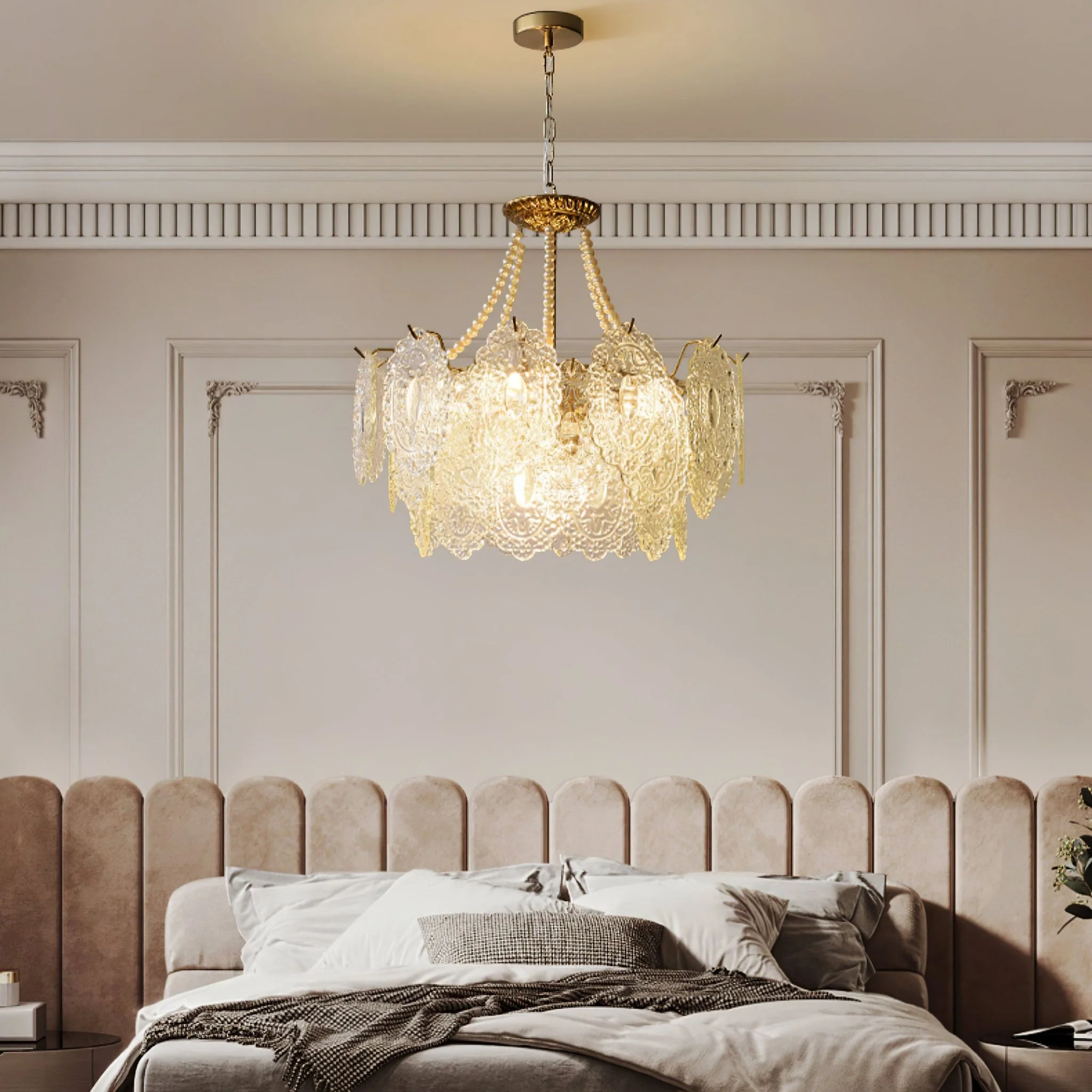 Люстра Pearls Glass - ∅50см x 26см, золотой, прозрачный