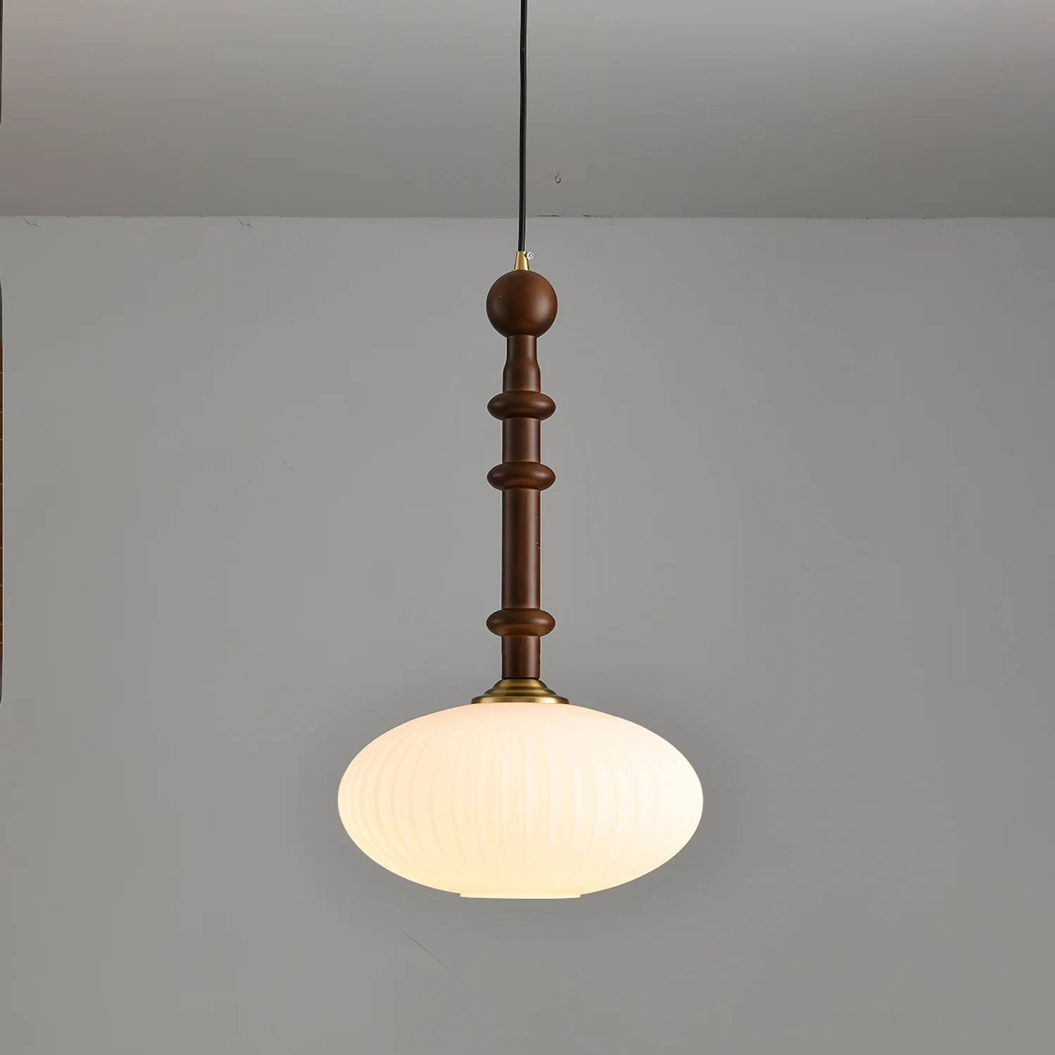Подвесной светильник Edison Wood - ∅30см x 50см, орех, белый