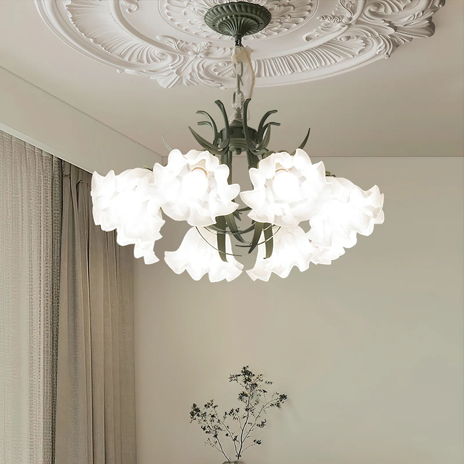 Люстра Lily of the Valley Flower - 3 плафона ∅53см х 32см, зеленый, белый, стекло