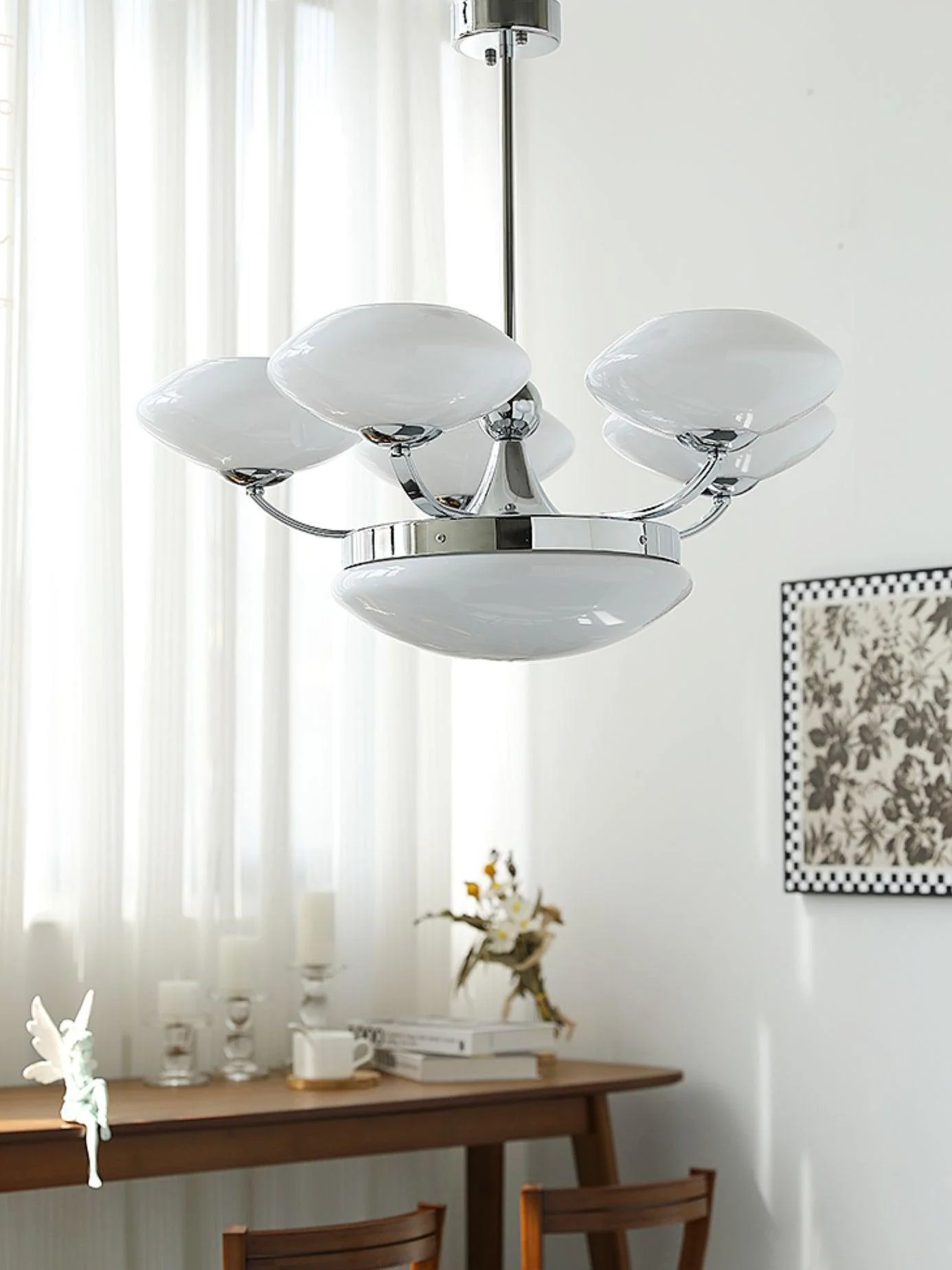 Люстра Keston - 6 плафонов ∅70см x 28см, хром, белый